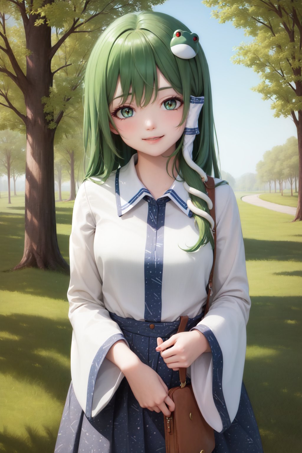 00143-2102899332-(masterpiece, best quality_1.2), , cowboy shot, solo, 1girl, kochiya sanae, smile, looking at viewer, hair tubes, frog hair orna.jpg